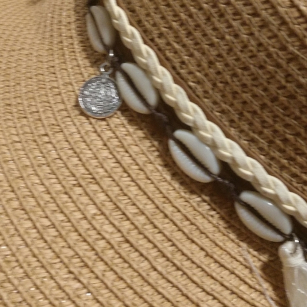 Unisex Western Straw Sun Hat Cowrie Cowry Shells 3.5" Wide Brim Khaki Tan Boho - Picture 13 of 14